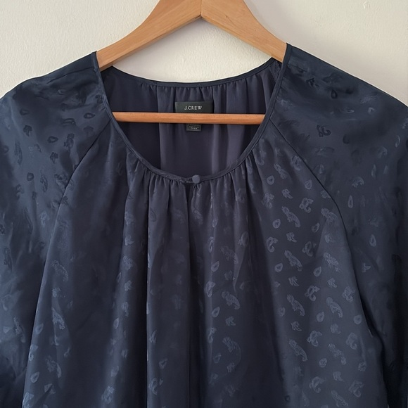 J. Crew Silk Blue Tonal Paisley Lined 3/4 Sleeve Shift Keyhole Dress Size 6 - Picture 4 of 12